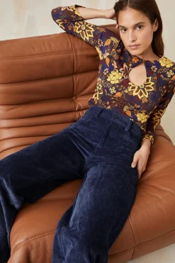 Pantalon Idéaliste en velours Bleu nuit<Soi Paris Cheap