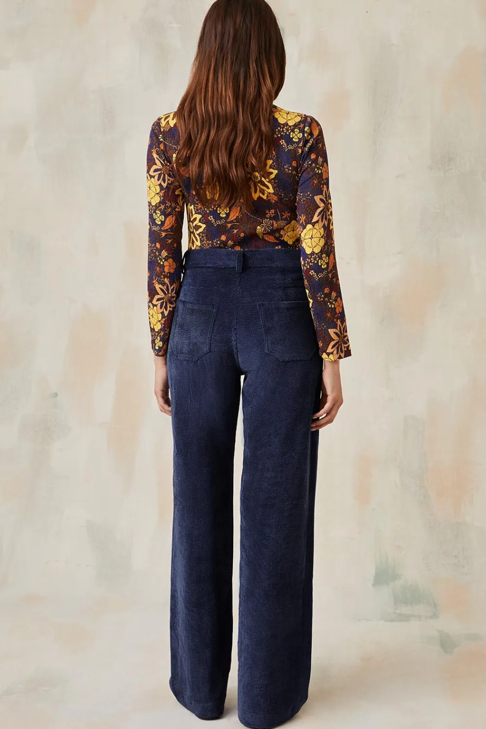 Pantalon Idéaliste en velours Bleu nuit<Soi Paris Cheap