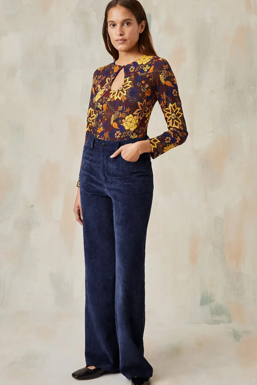 Pantalon Idéaliste en velours Bleu nuit<Soi Paris Cheap
